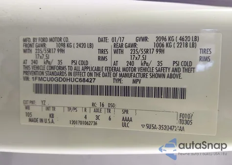 2017 Ford Escape Se из США, поврежденный, VIN 1FMCU0GD0HUC68427